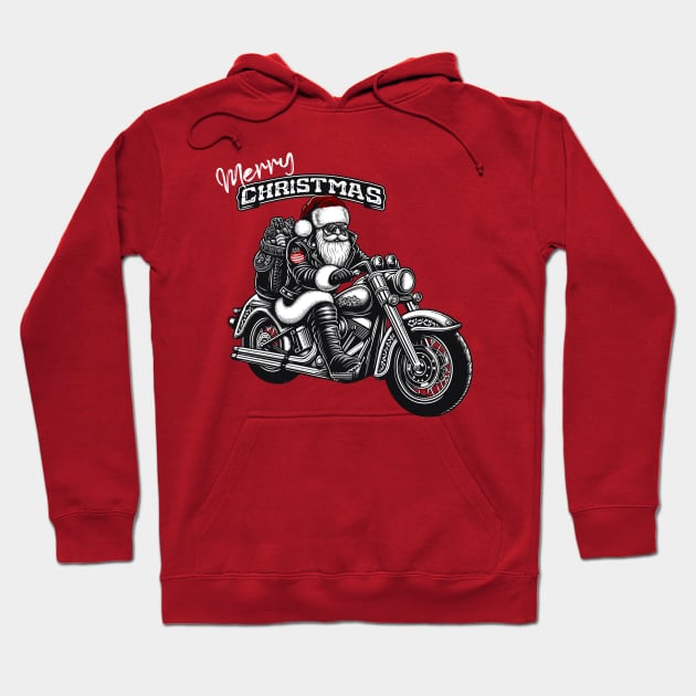 Chopper Santa “Merry Christmas”- black and white Hoodie by PrintSoulDesigns